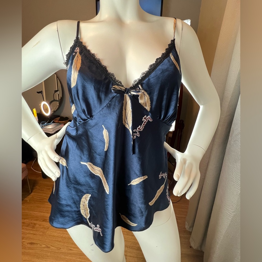 Shein  Lace Feather Print Satin Cami PJ Set 2XL - Picture 5 of 9